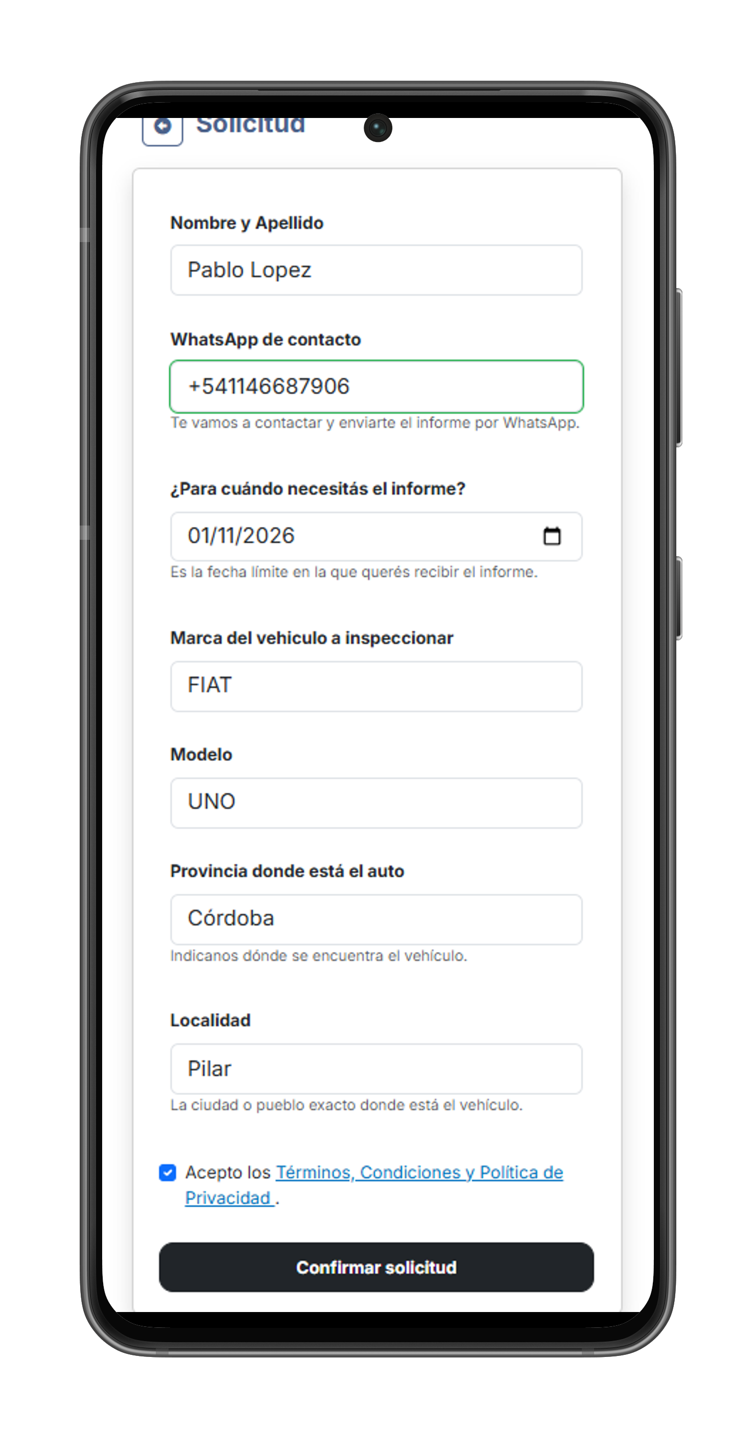 Solicitud de verificación Automarketpro