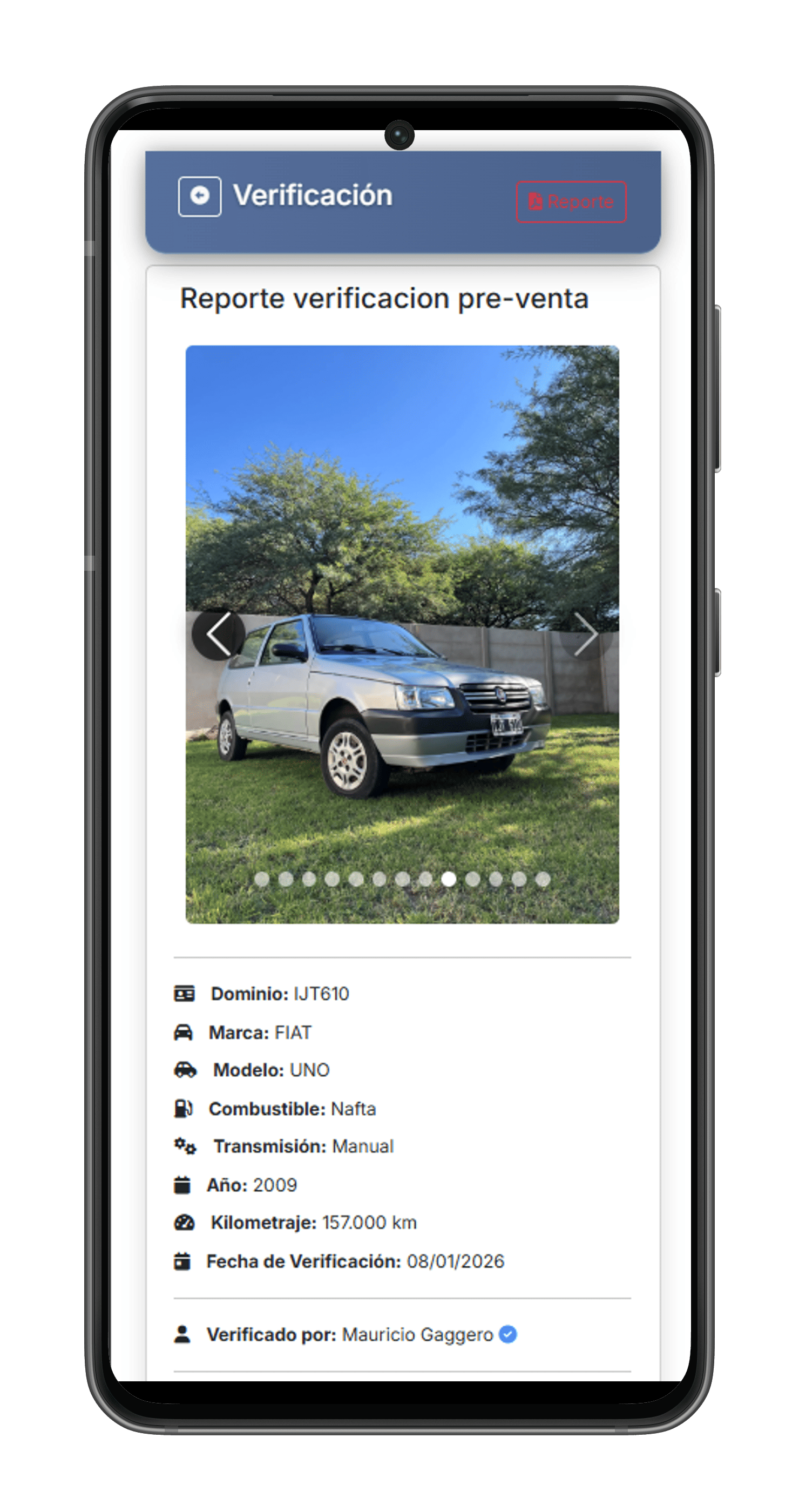 Ejemplo de informe de verificación Automarketpro